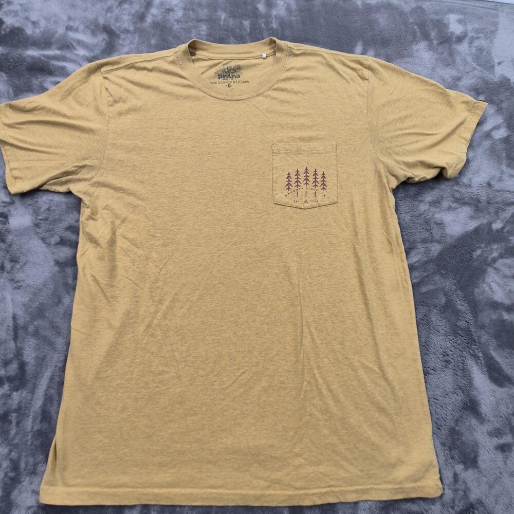 PrAna Pocket Shirt Mens XL Yellow Naughty Pines You Da Wild Motorcycle Graphic